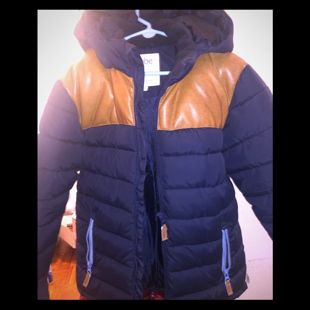 Navy Ebbe Puffer Jacket w leather trim Eur sz 128
